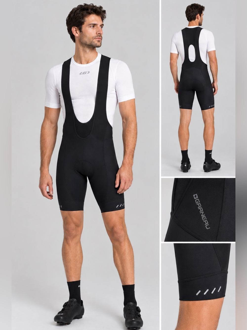 Garneau Men’s Black Cycling Bib Shorts Size L Knee Length Padded